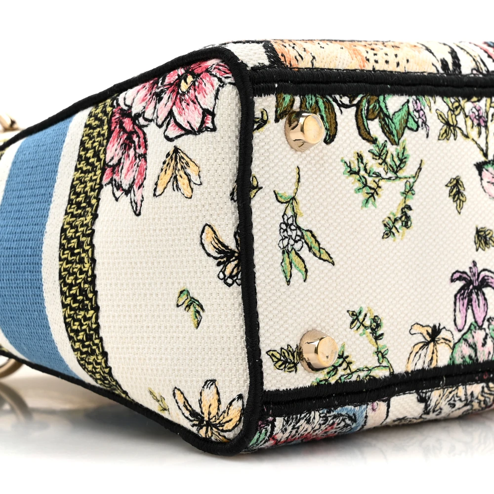 Lady D-Lite Latte Bag with Multicolor Embroidery and Gold Hardware - Image 4