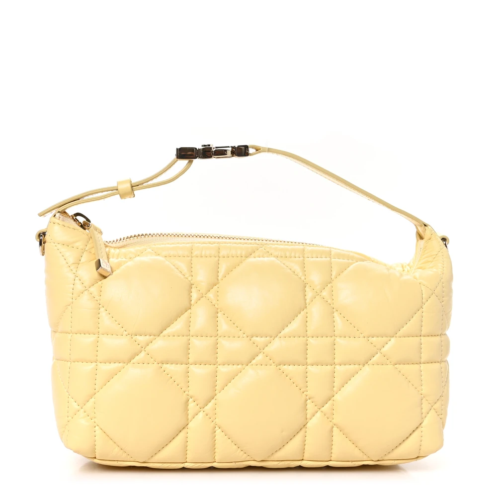 Lushentic Dior Medium DiorTravel Nomad Pouch Pale Yellow Macrocannage Calfskin Leather Gold Hardware Front