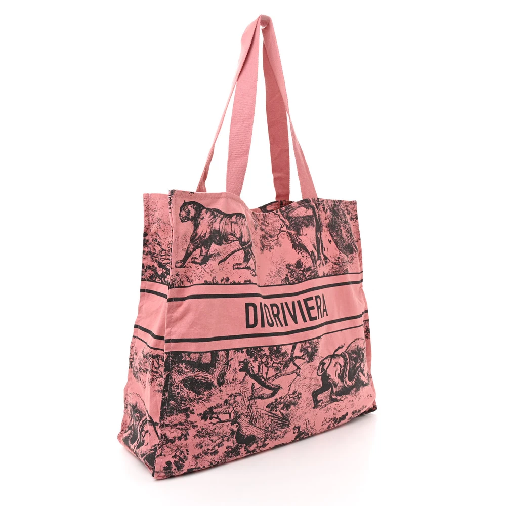 Lushentic Grade Designer Bags - Medium Dioriviera Tote Pink Grey Canvas - Image 2