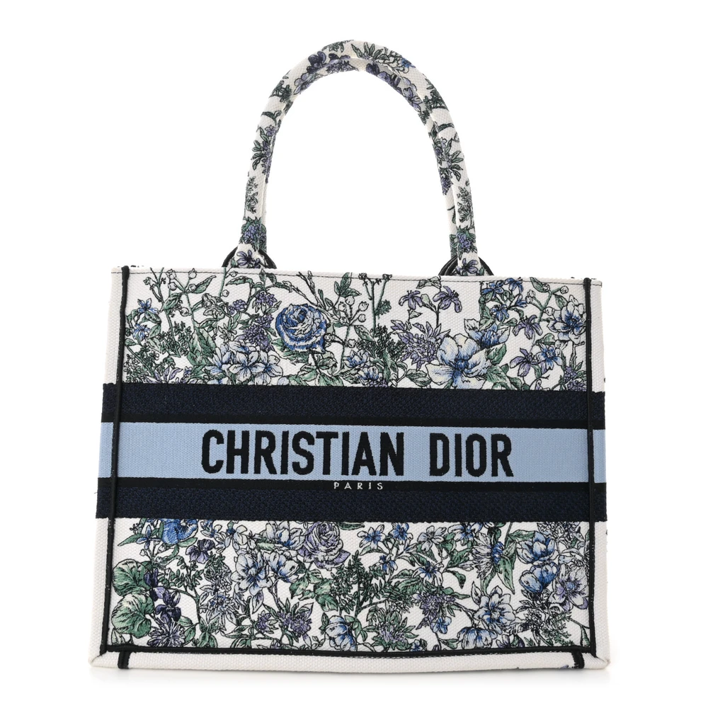 Lushentic Dior Medium Flowers Book Tote Blue Multicolor Embroidered Canvas Front