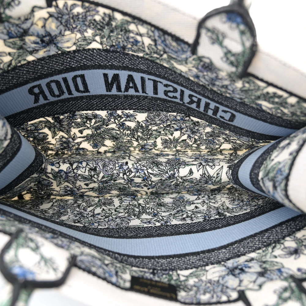 Lushentic Replica Medium Flowers Book Tote Blue Multicolor Embroidered Canvas - Image 6