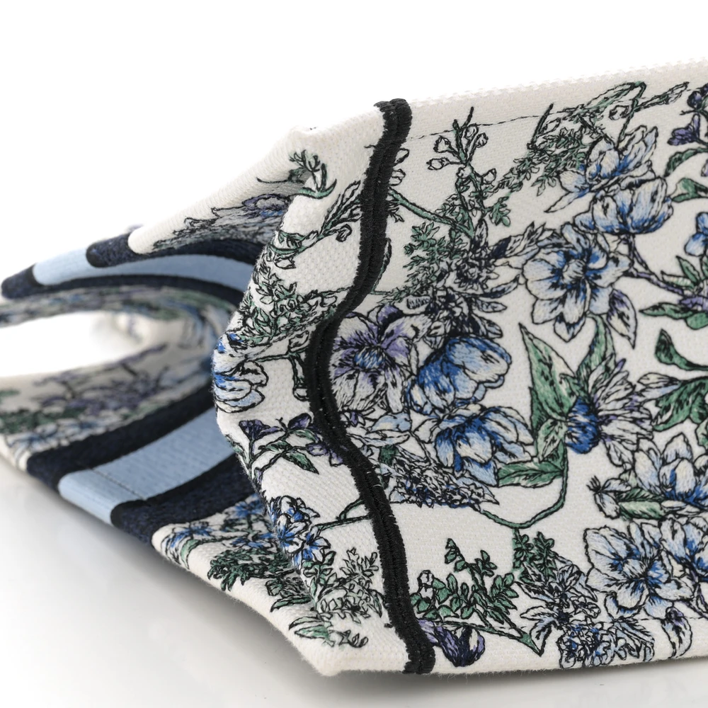 Lushentic Replica Medium Flowers Book Tote Blue Multicolor Embroidered Canvas - Image 3