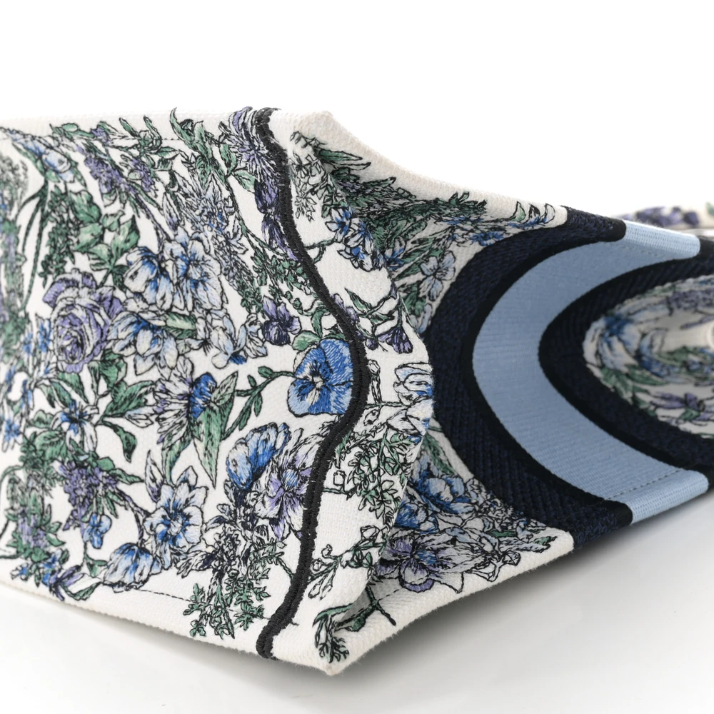 Lushentic Replica Medium Flowers Book Tote Blue Multicolor Embroidered Canvas - Image 4