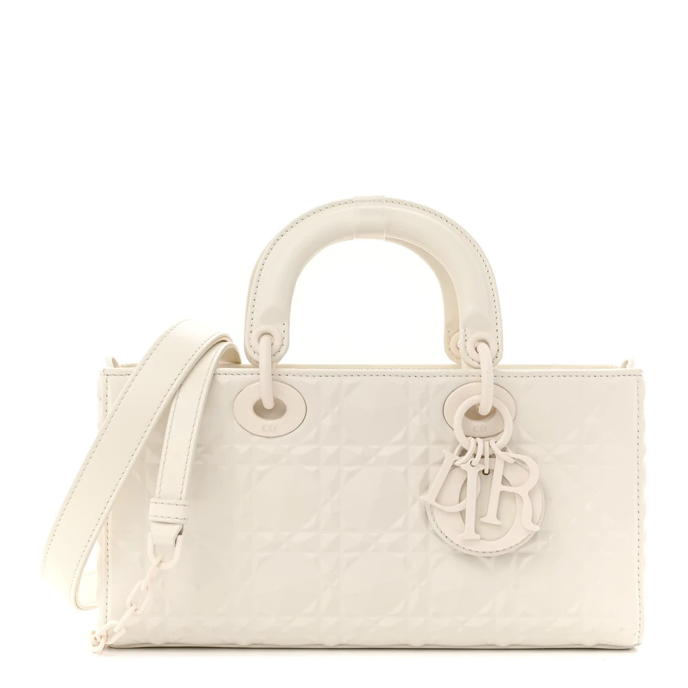 Lushentic Dior Medium Lady D-Joy Latte Diamond Cannage Calfskin Leather Matte White Hardware Front