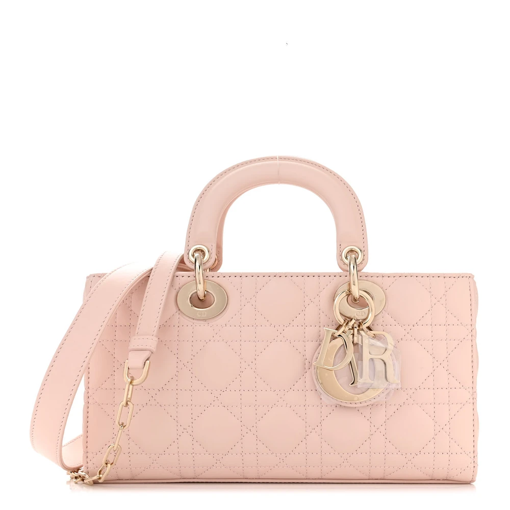 Lushentic Dior Medium Lady D-Joy Light Pink Cannage Lambskin Leather Gold Hardware Front