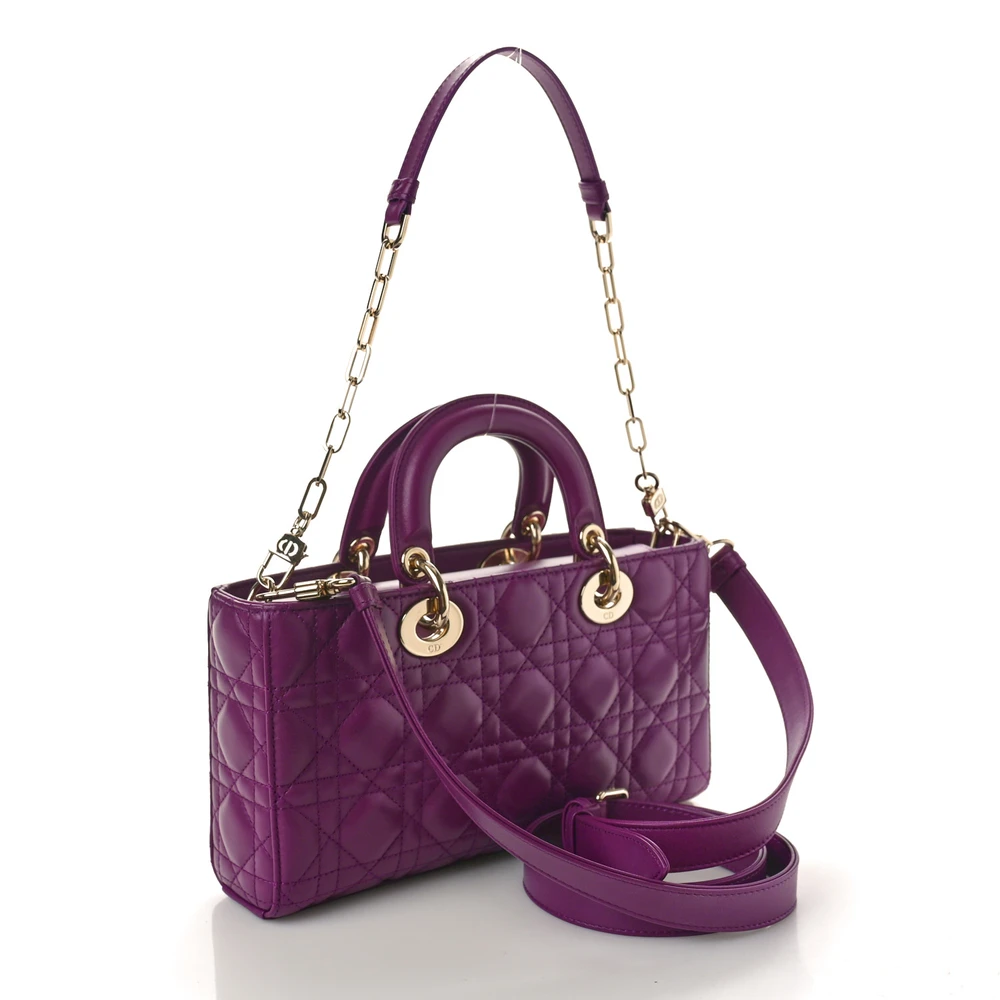 Lushentic Bag Medium Lady D-Joy Purple Cannage Lambskin Leather Gold Hardware - Image 3