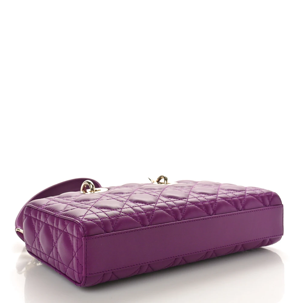 Lushentic Bag Medium Lady D-Joy Purple Cannage Lambskin Leather Gold Hardware - Image 6