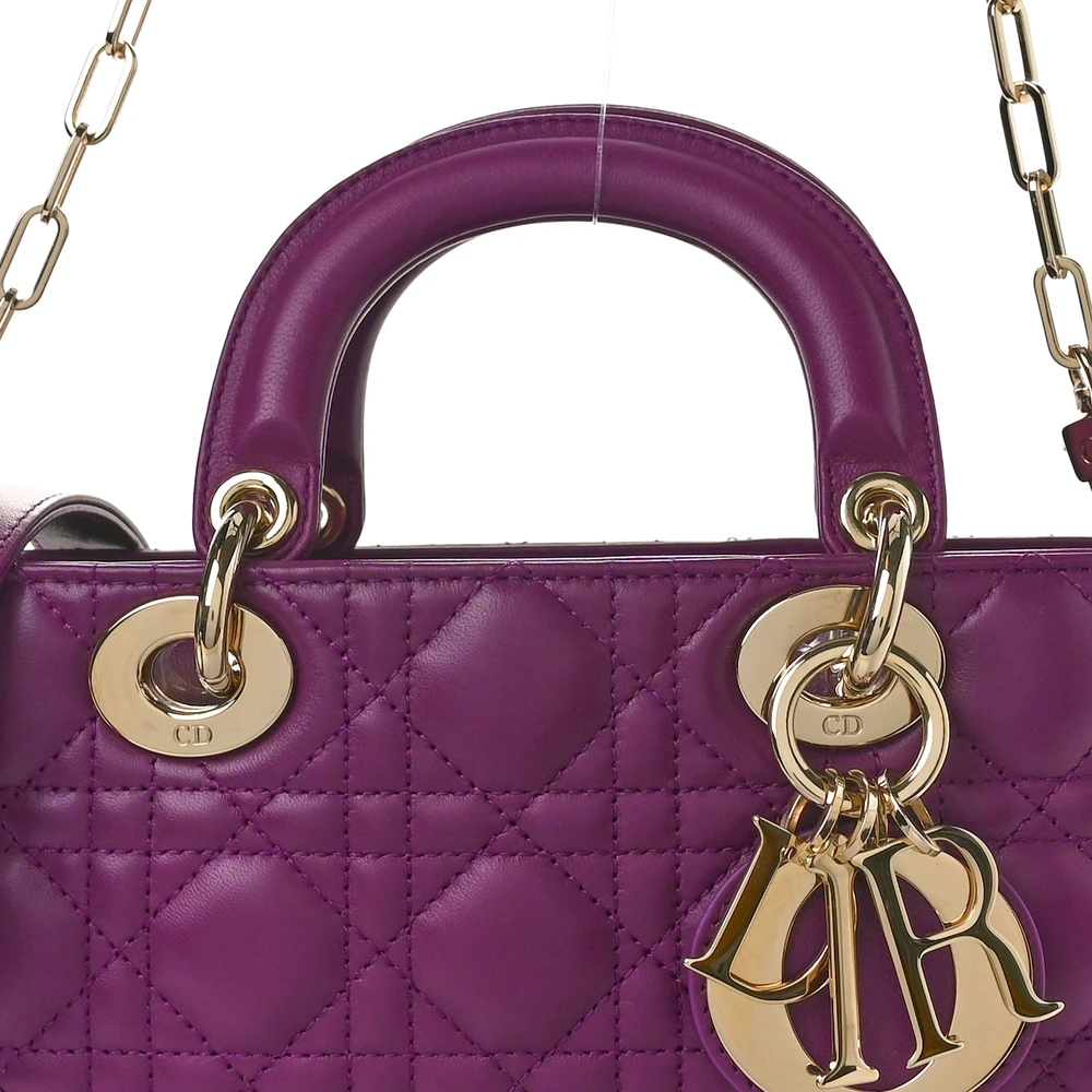Lushentic Bag Medium Lady D-Joy Purple Cannage Lambskin Leather Gold Hardware - Image 8