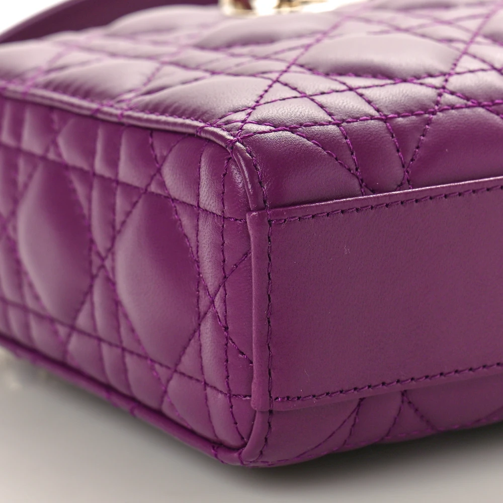 Lushentic Bag Medium Lady D-Joy Purple Cannage Lambskin Leather Gold Hardware - Image 4