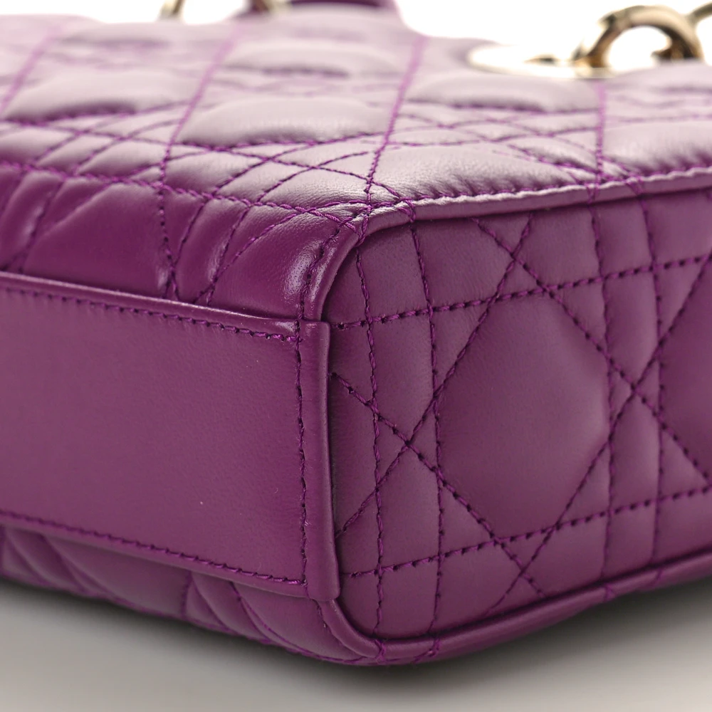 Lushentic Bag Medium Lady D-Joy Purple Cannage Lambskin Leather Gold Hardware - Premium Alternative