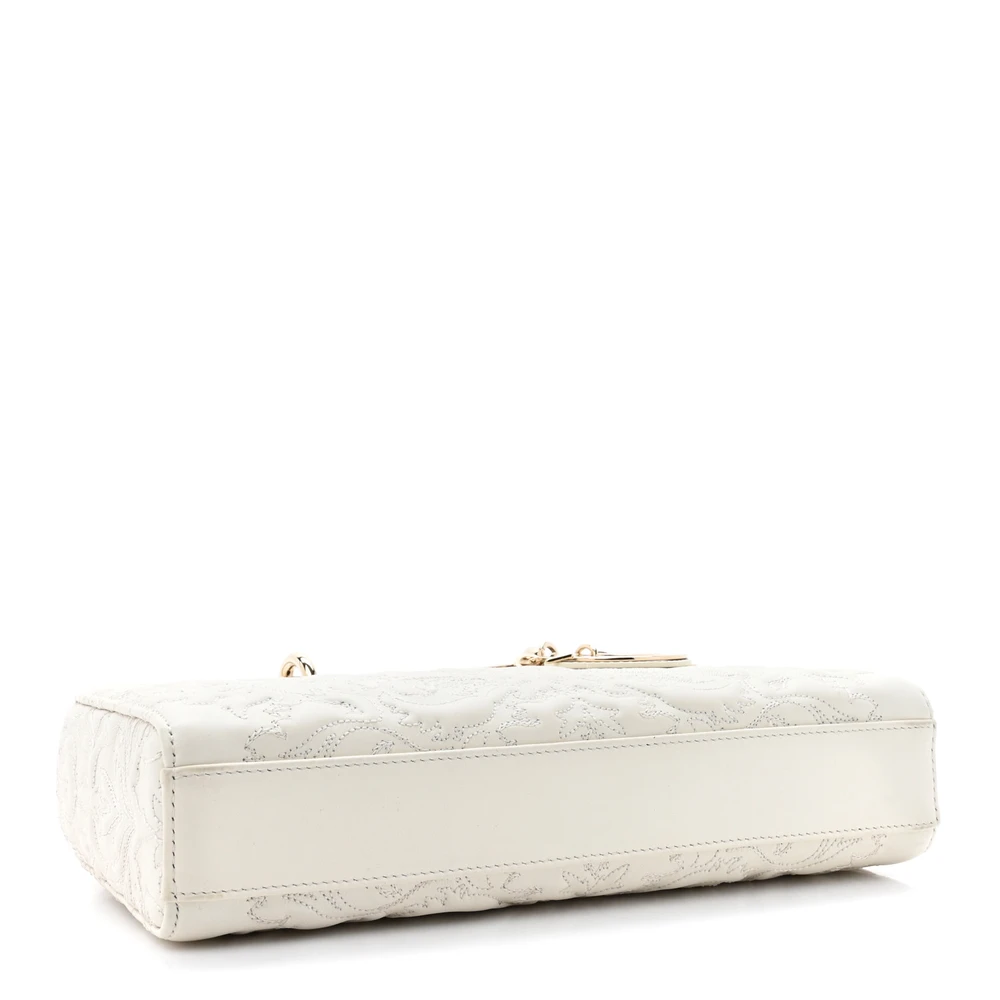 Lushentic Class Medium Lady D Joy White Ornamental Embroidered Calfskin Leather Gold Hardware - Image 8