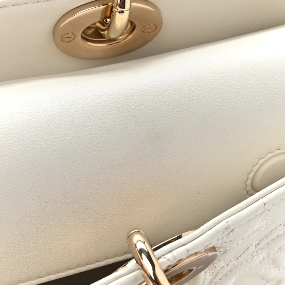 Lushentic Class Medium Lady D Joy White Ornamental Embroidered Calfskin Leather Gold Hardware - Image 12