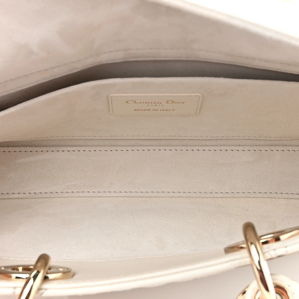 Lushentic Class Medium Lady D Joy White Ornamental Embroidered Calfskin Leather Gold Hardware - Image 9