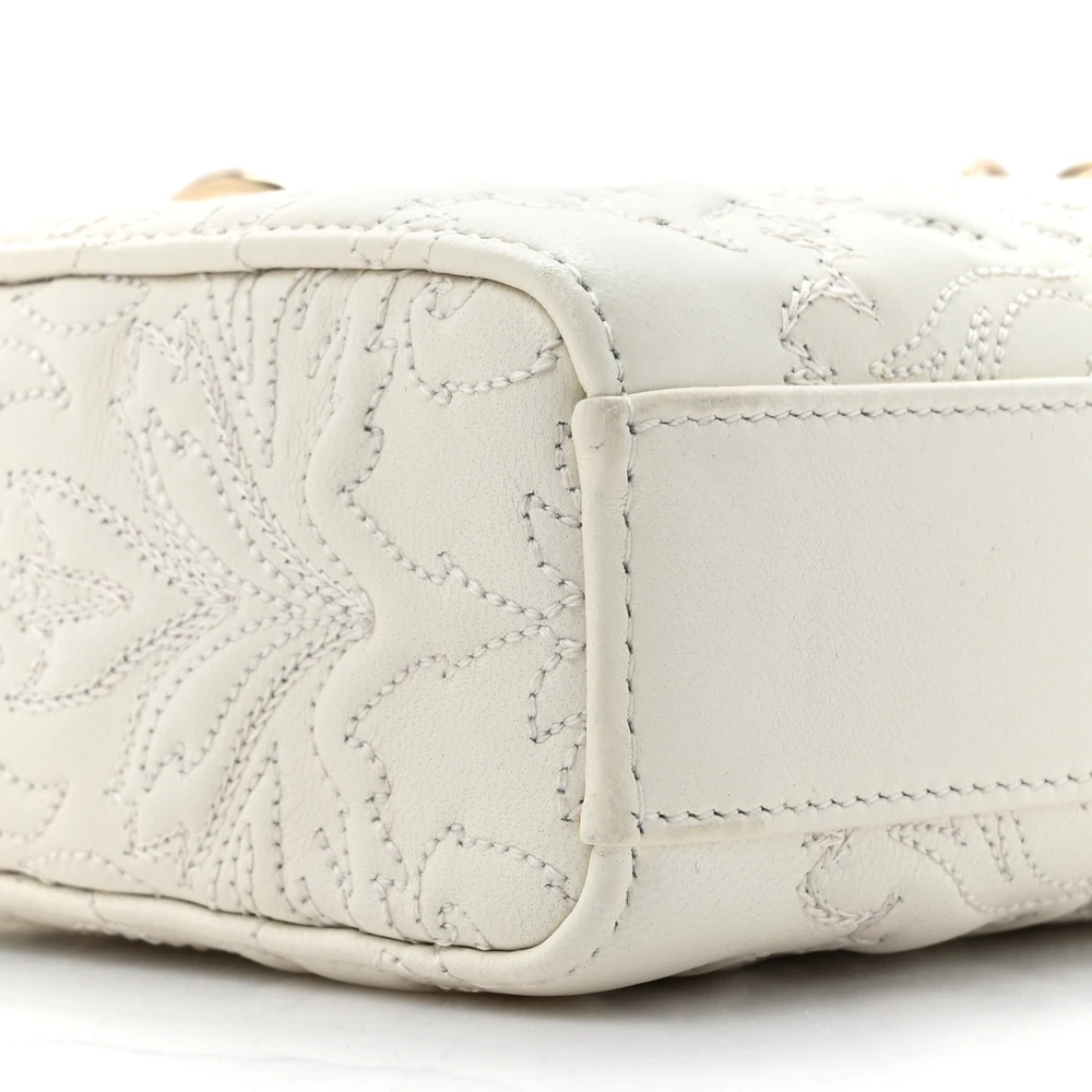 Lushentic Class Medium Lady D Joy White Ornamental Embroidered Calfskin Leather Gold Hardware - Image 5