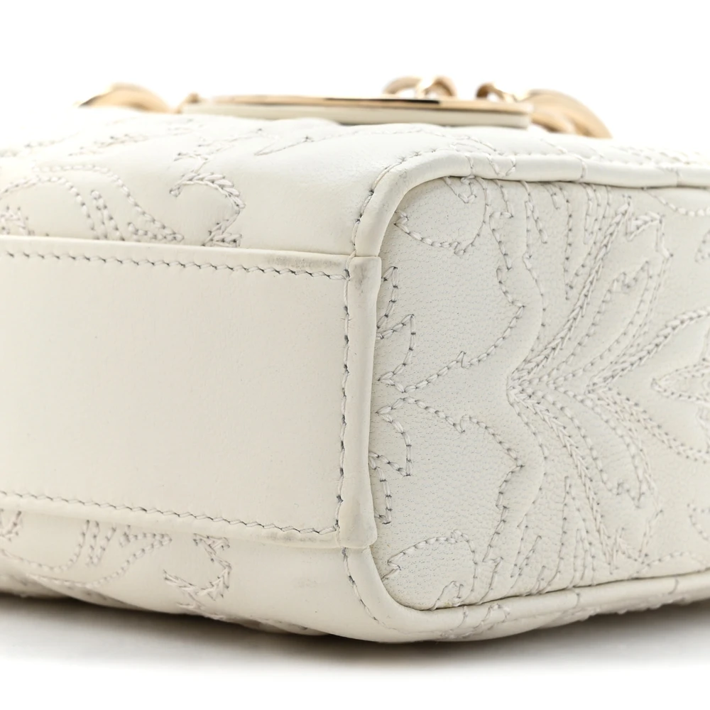Lushentic Class Medium Lady D Joy White Ornamental Embroidered Calfskin Leather Gold Hardware - Image 7
