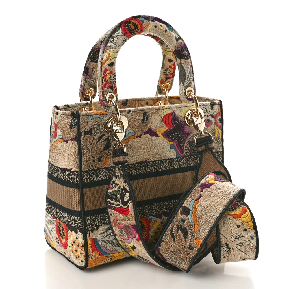 Lushentic Handbags Medium Lady D-Lite Beige & Black Floral Canvas - Image 3