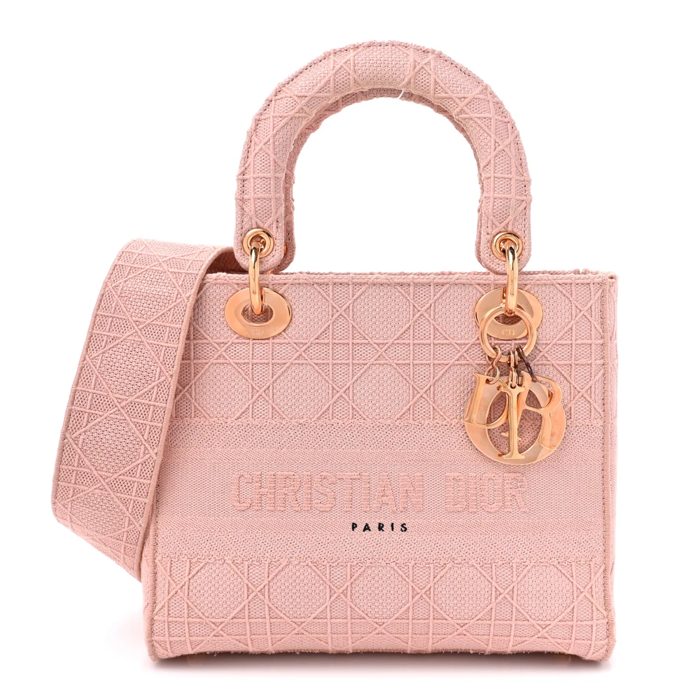 Lushentic Dior Medium Lady D-Lite Bois De Rose Cannage Embroidered Canvas Gold Hardware Front