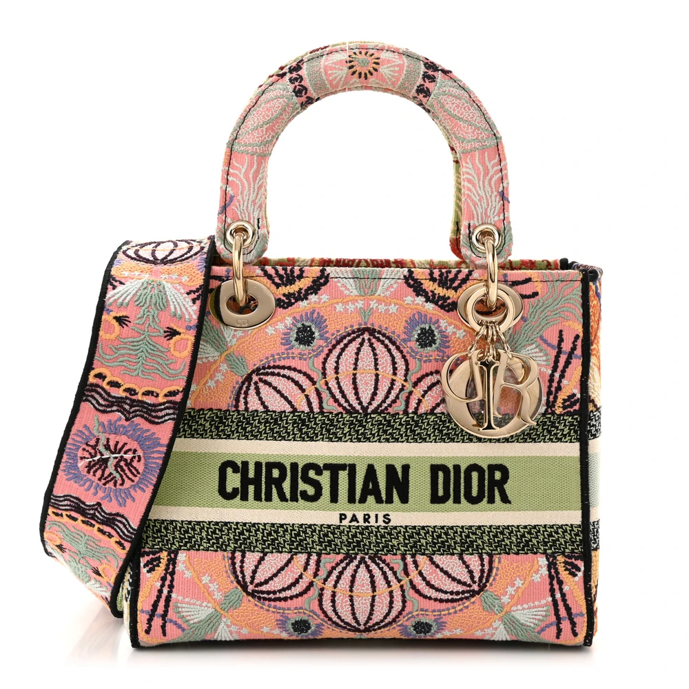 Lushentic Dior Medium Lady D-Lite Multicolor Embroidered Canvas Gold Hardware Front