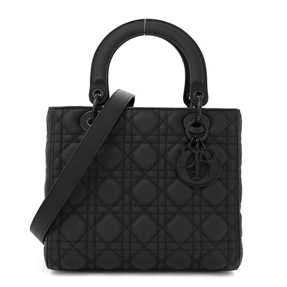 Lushentic Dior Medium Lady Dior Black Ultra Matte Cannage Calfskin Leather Matte Black Hardware Front