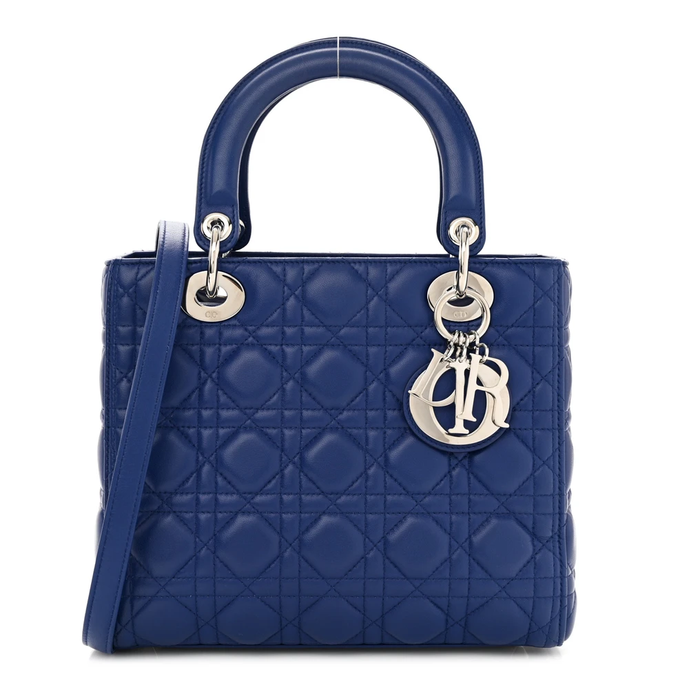 Lushentic Dior Medium Lady Dior Blue Cannage Lambskin Leather Silver Hardware Front