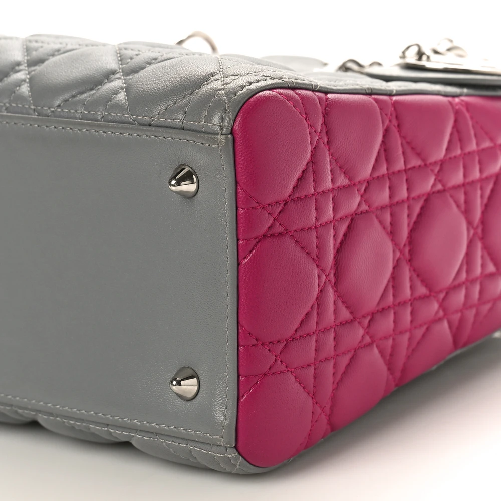 Lushentic Bags Review: Medium Lady Dior Grey Fuchsia Cannage Lambskin Leather - Designer Inspired Luxury Bag