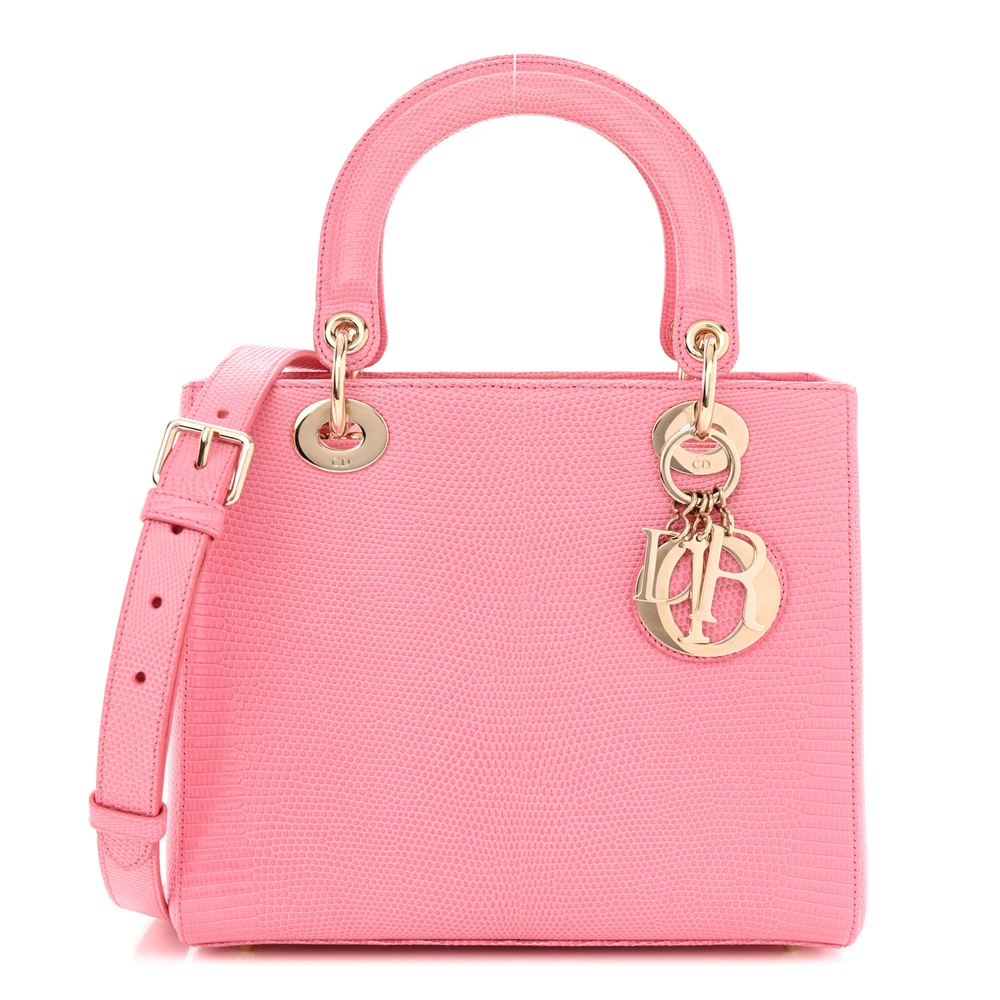 Lushentic Dior Medium Lady Dior Pink Lizard Leather Gold Hardware Front