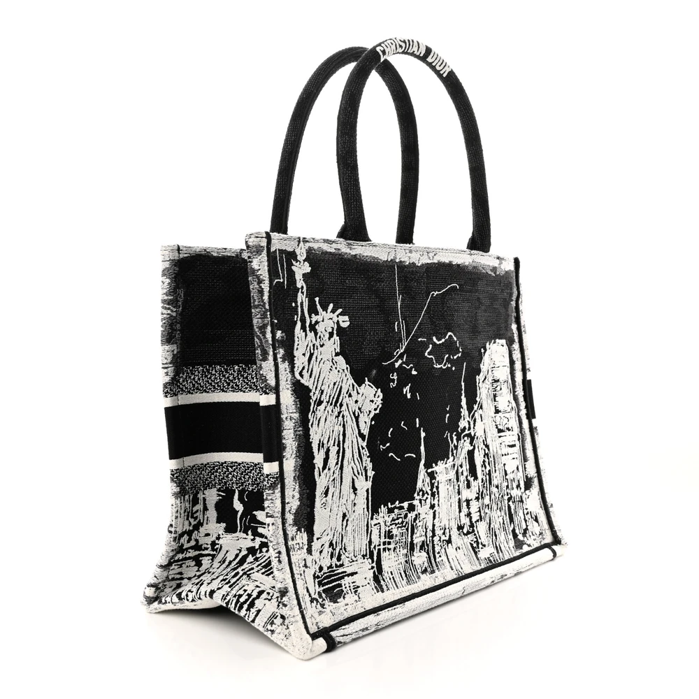 Lushentic Replicas: New York Book Tote in Black & White Canvas - Image 3