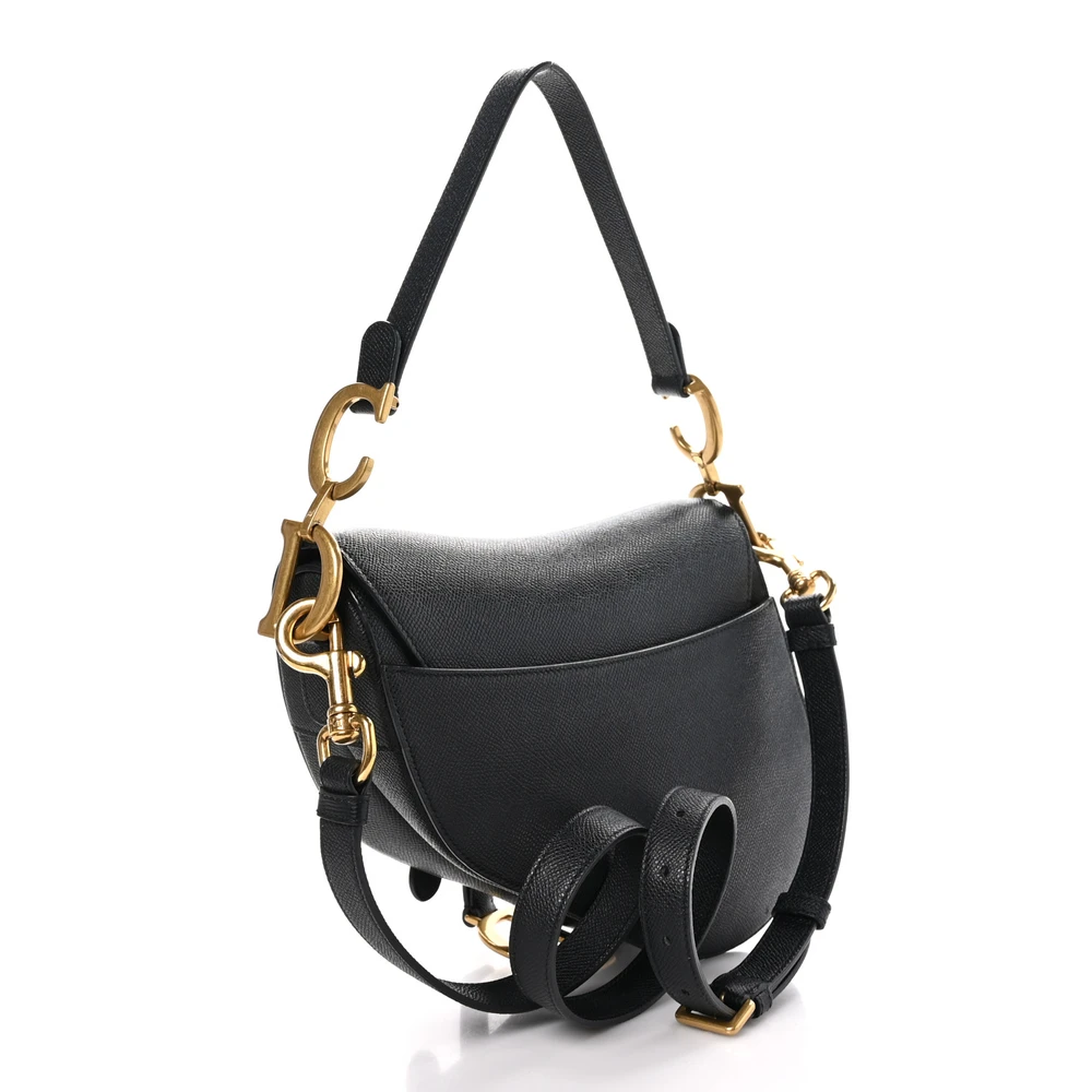 Lushentic Dior Medium Saddle Bag Black Grained Calfskin Leather Gold Hardware - Image 3