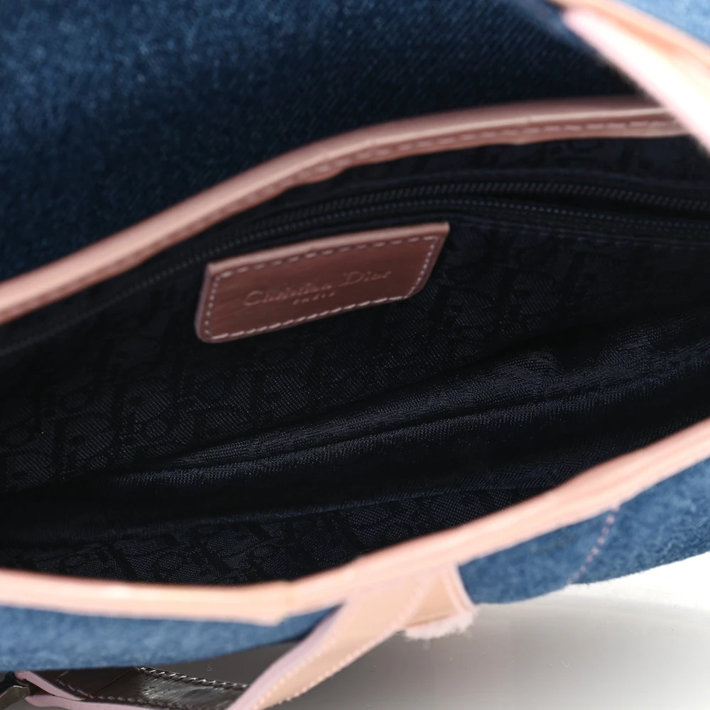 Lushentic Bags Medium Saddle Bag Blue Pink Patent Denim Silver Hardware - Premium Alternative