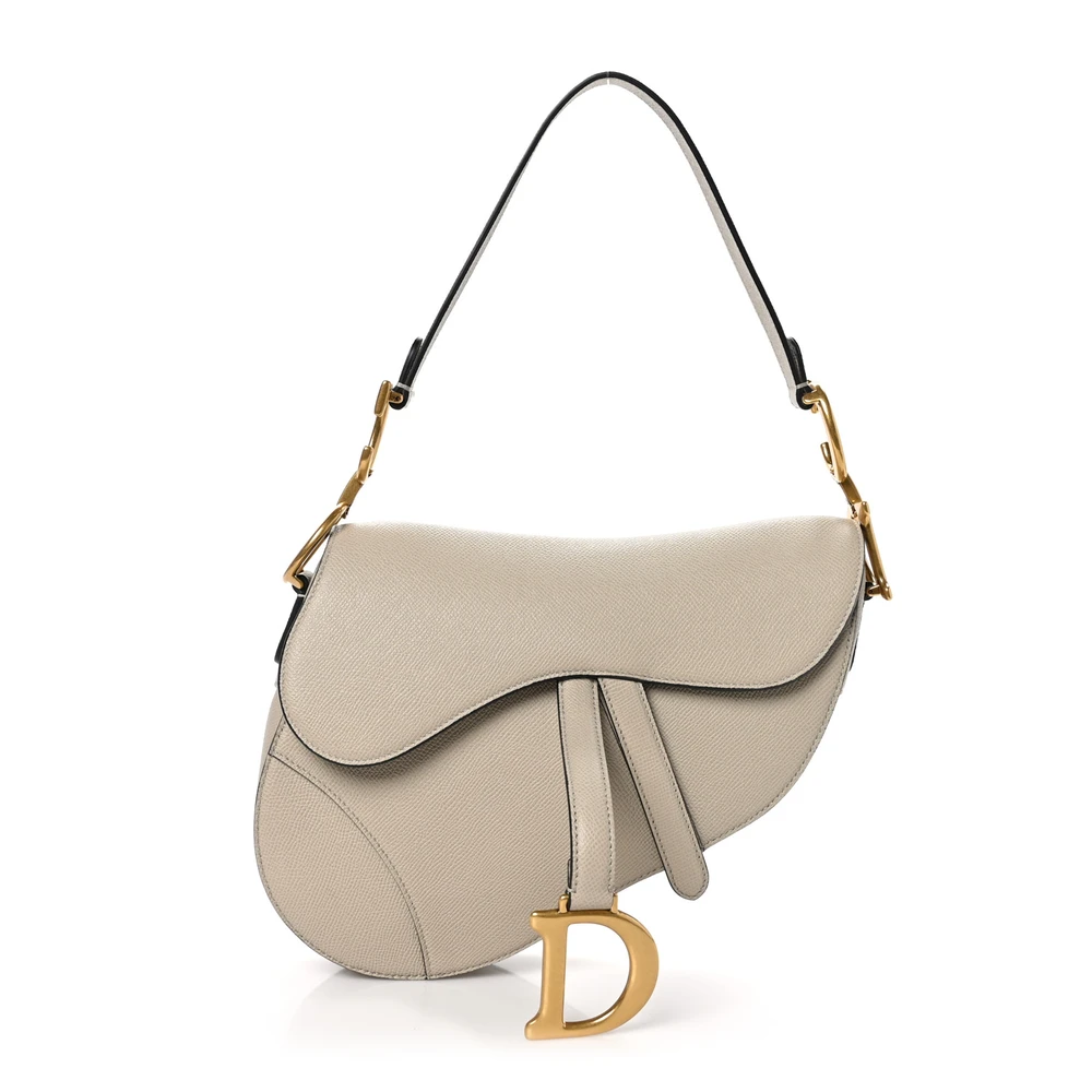 Lushentic Dior Medium Saddle Bag Sand Grained Calfskin Leather Gold Hardware Front
