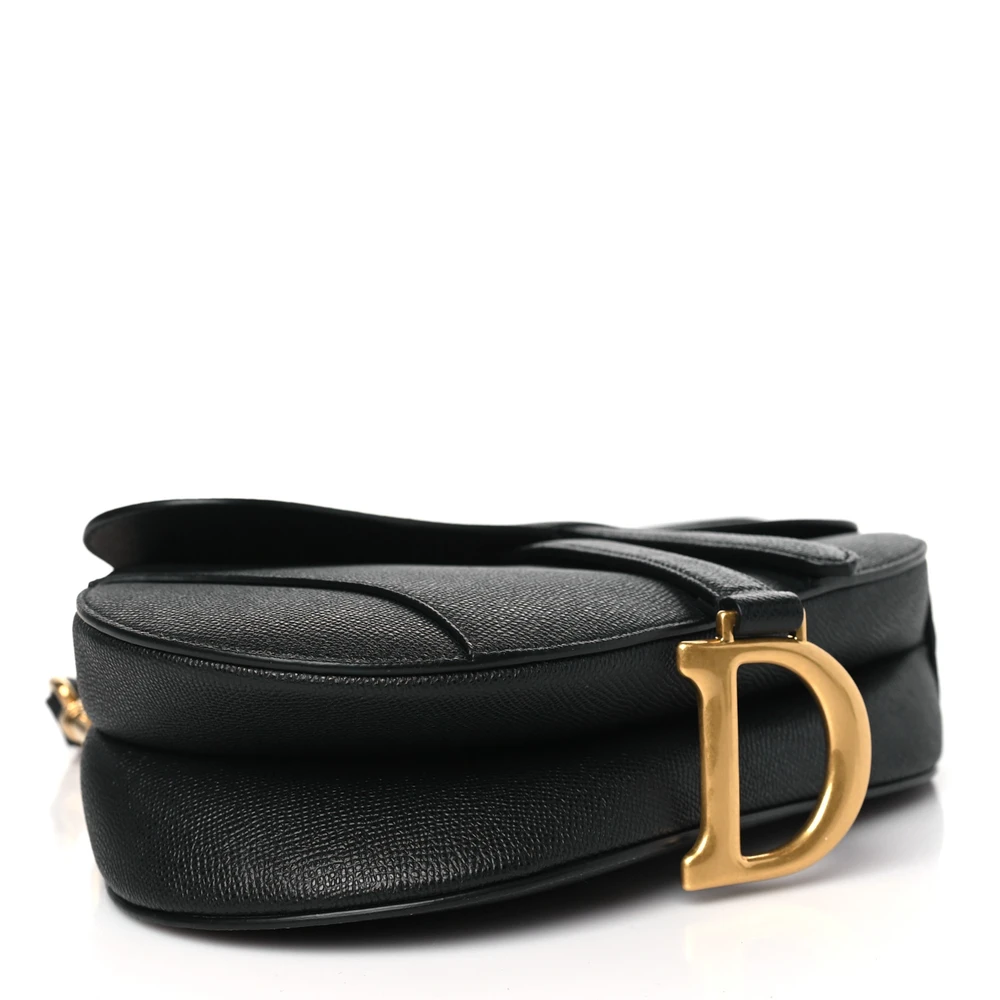 Lushentic Dior Medium Saddle Bag With Strap Black Grained Calfskin Leather Brass Hardware Bottom