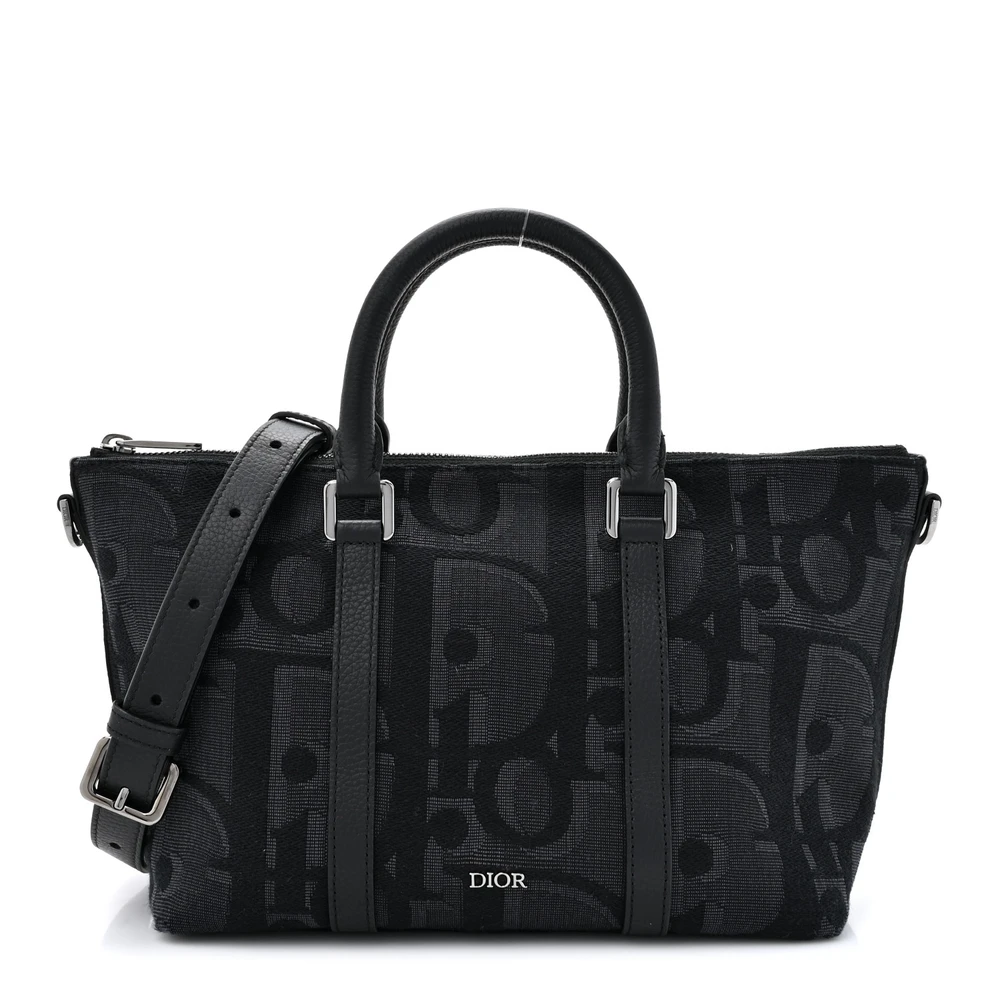 Lushentic Dior Medium Weekender 25 Bag Black Maxi Oblique Canvas Ruthenium Hardware Front