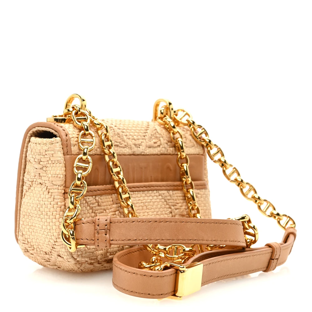 Lushentic Grade Handbags: Micro Caro Bag in Natural Raffia & Gold - Image 3