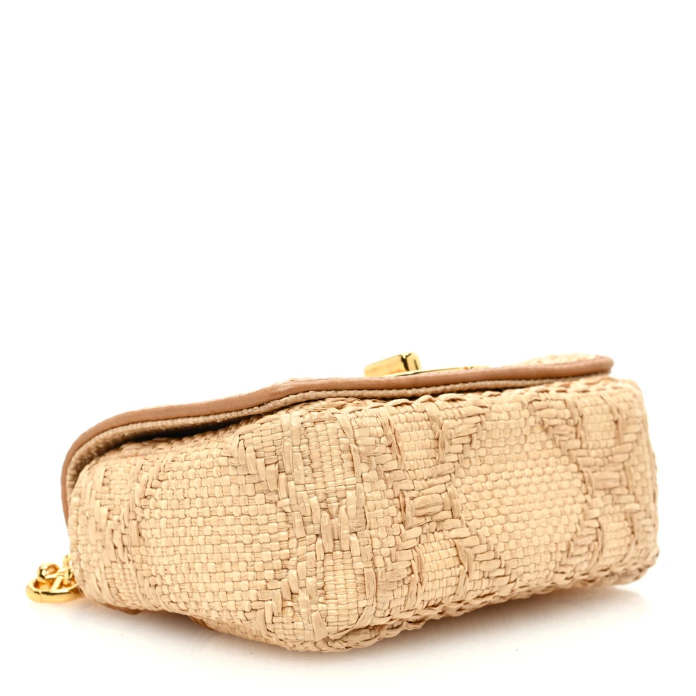Lushentic Grade Handbags: Micro Caro Bag in Natural Raffia & Gold - Image 6