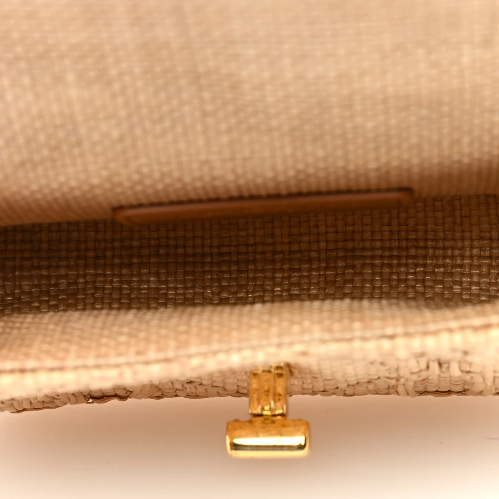 Lushentic Grade Handbags: Micro Caro Bag in Natural Raffia & Gold - Image 7