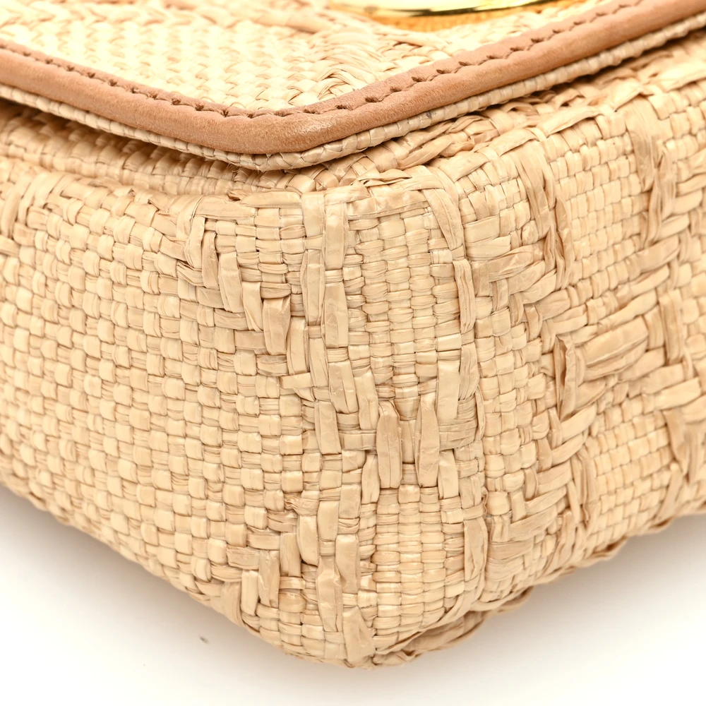 Lushentic Grade Handbags: Micro Caro Bag in Natural Raffia & Gold - Image 4