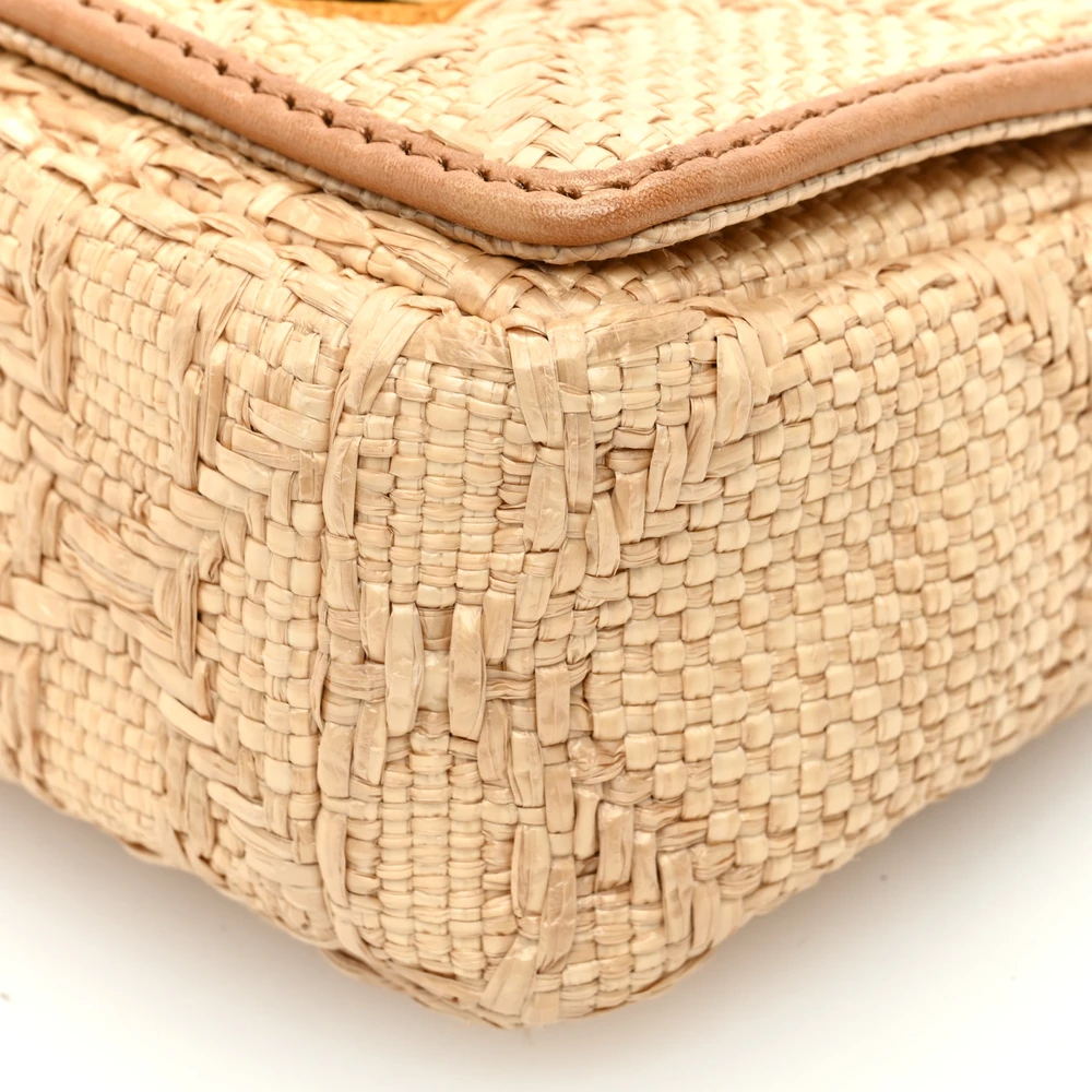 Lushentic Grade Handbags: Micro Caro Bag in Natural Raffia & Gold - Image 5