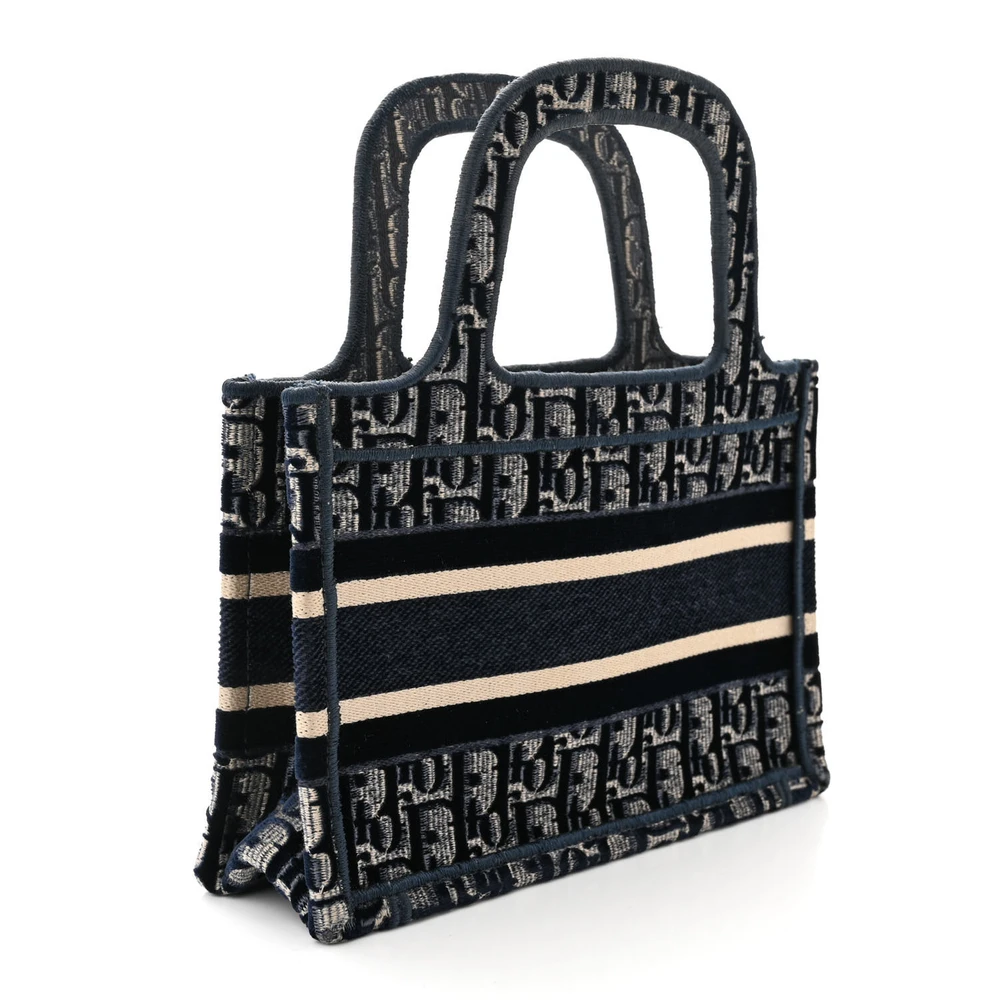 Lushentic Quality Bags: Mini Book Tote Blue Velvet Oblique Embroidered - Image 3