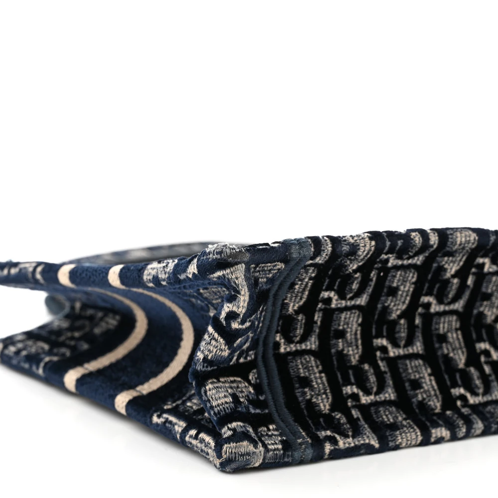 Lushentic Quality Bags: Mini Book Tote Blue Velvet Oblique Embroidered - Premium Alternative Bag