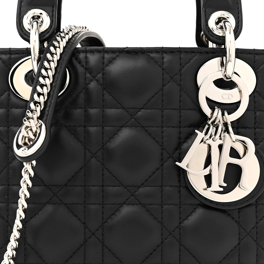 Lushentic Handbag Mini Lady Dior Black Cannage Lambskin Leather Silver Hardware - Premium Alternative