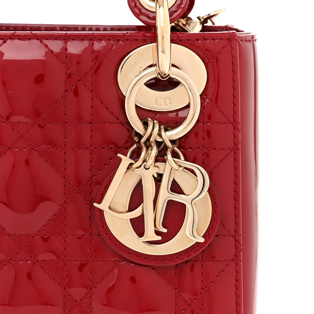 Lushentic Grade Mini Lady Dior Red Patent Cannage Calfskin Leather - Image 7