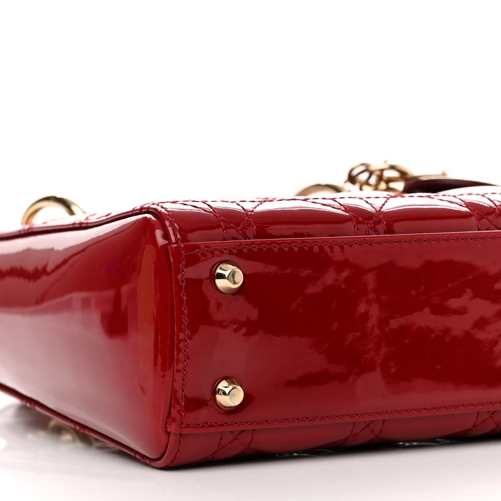 Lushentic Grade Mini Lady Dior Red Patent Cannage Calfskin Leather - Image 3