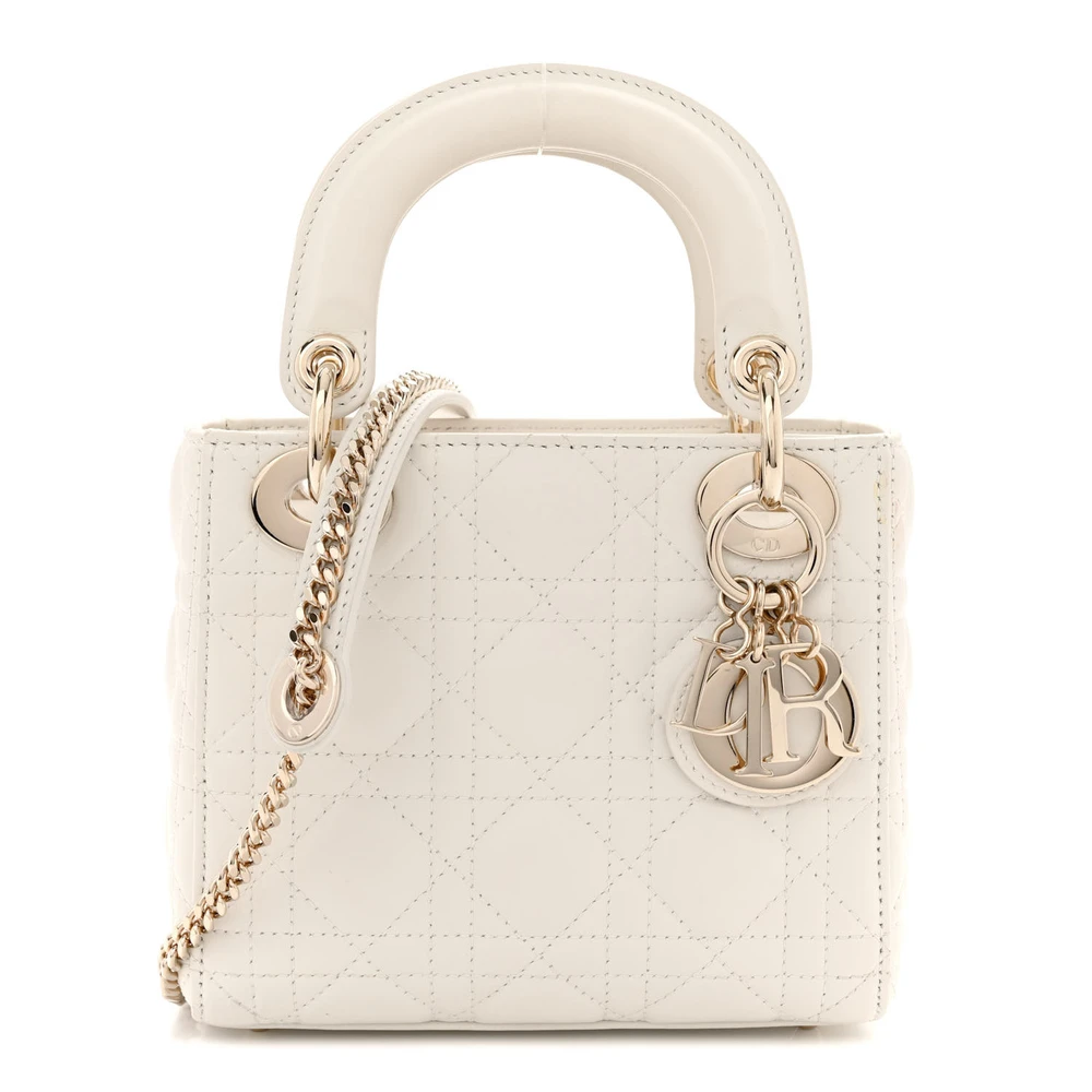 Lushentic Dior Mini Lady Dior White Cannage Lambskin Leather Gold Hardware Front