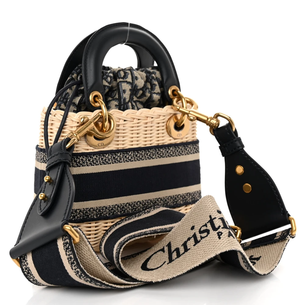 Lushentic Designer Mini Lady Dior Wicker Blue Oblique Canvas Bag - Image 3