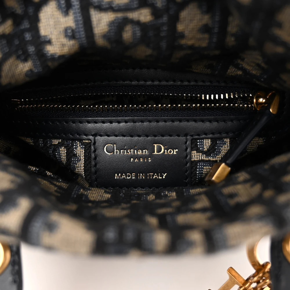 Lushentic Designer Mini Lady Dior Wicker Blue Oblique Canvas Bag - Image 2