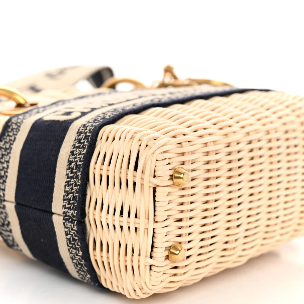 Lushentic Designer Mini Lady Dior Wicker Blue Oblique Canvas Bag - Image 5