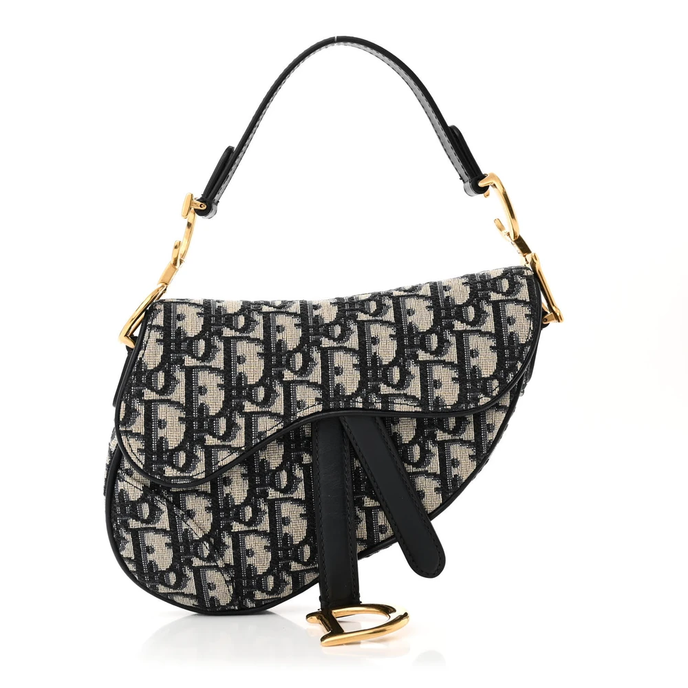 Lushentic Dior Mini Saddle Bag Blue Oblique Canvas Brass Hardware Front