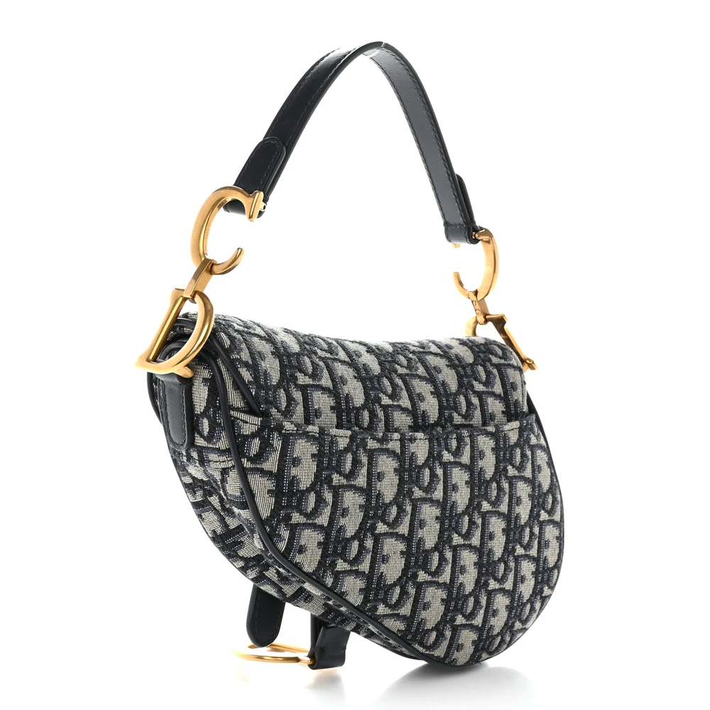 Lushentic Mini Saddle Bag Blue Oblique Canvas Gold Hardware - Image 3