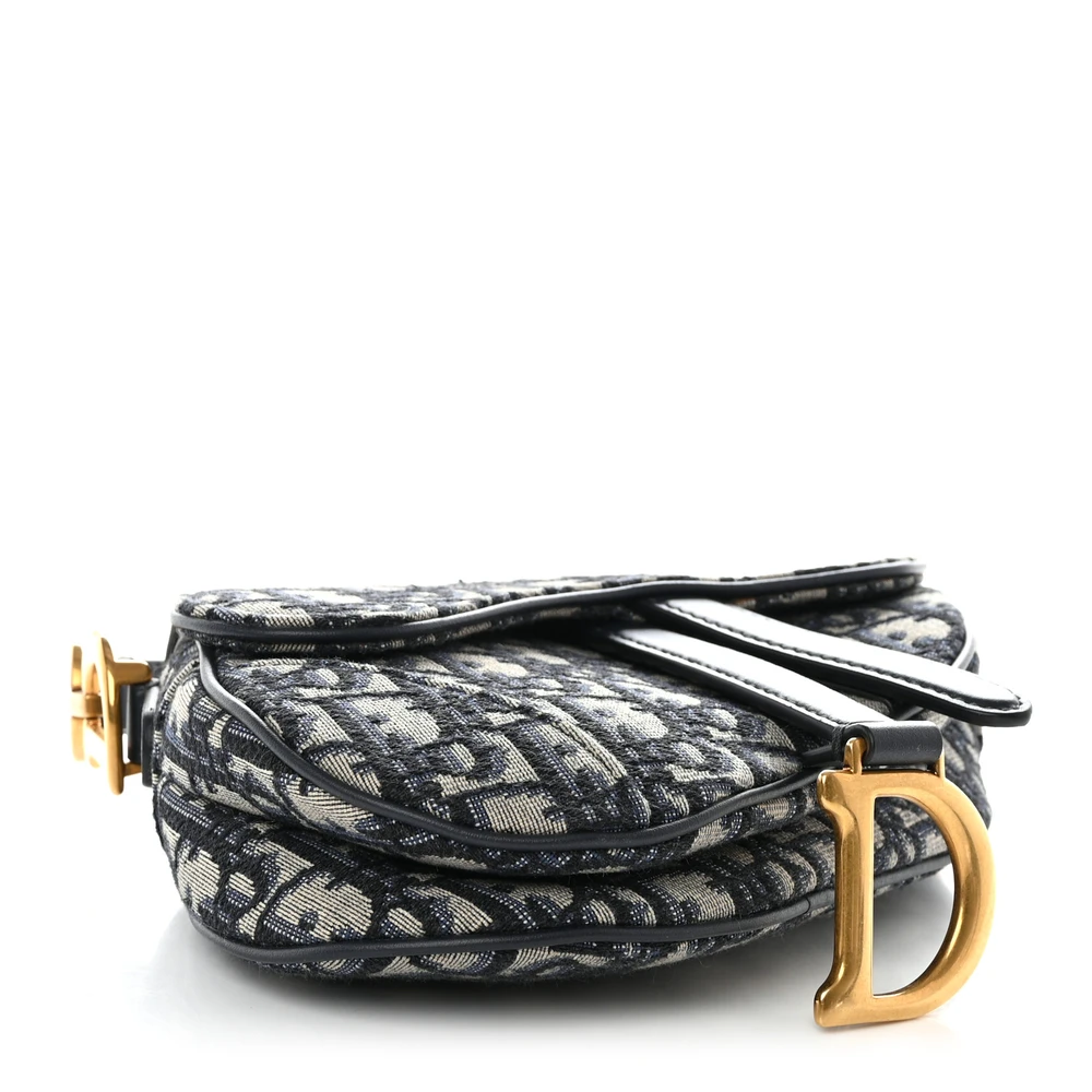 Lushentic Mini Saddle Bag Blue Oblique Canvas Gold Hardware - Image 6