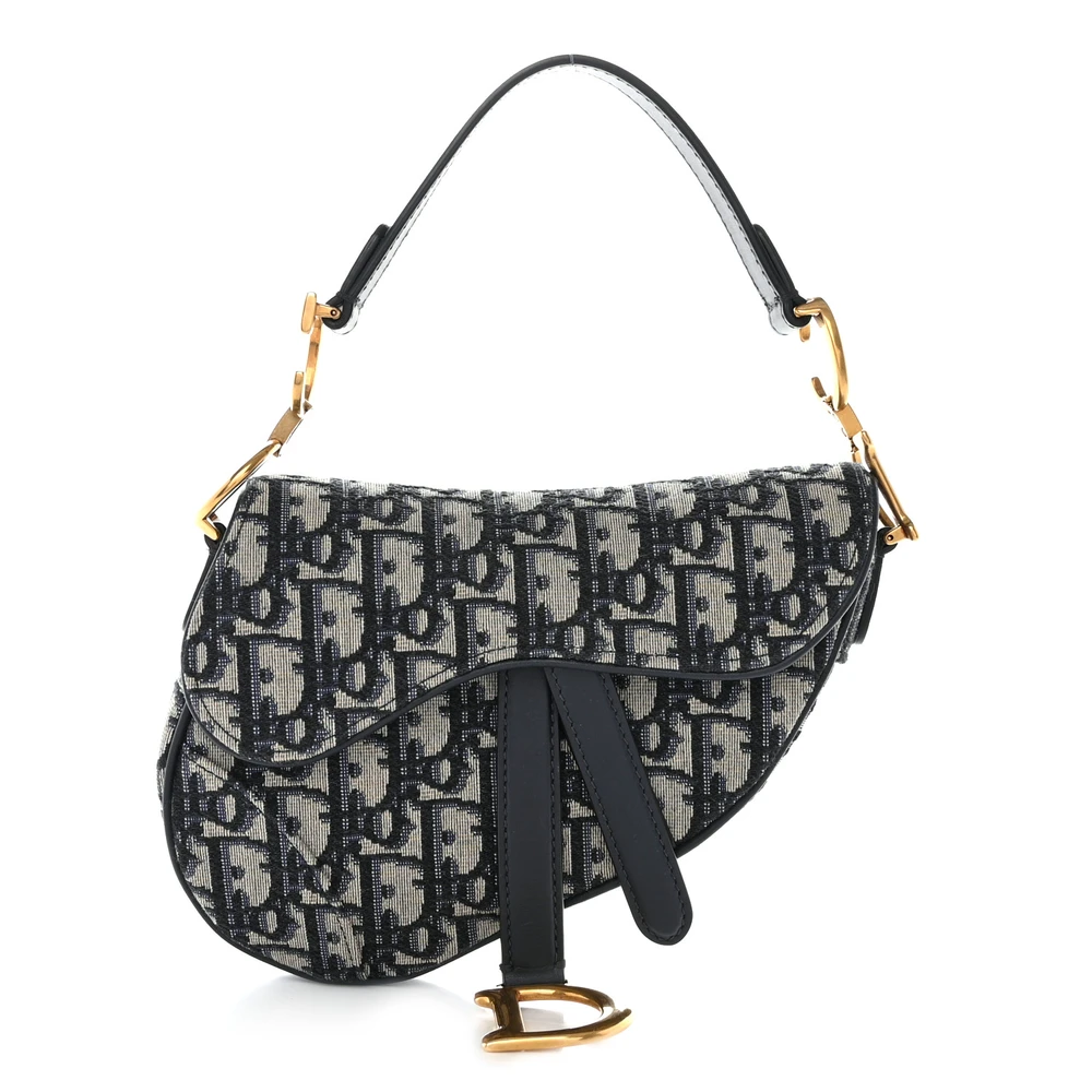 Lushentic Dior Mini Saddle Bag Blue Oblique Canvas Gold Hardware Front